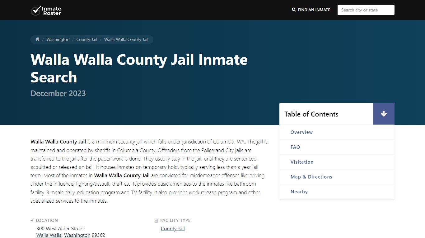 Inmate Search | Walla Walla County Jail - Walla Walla, WA